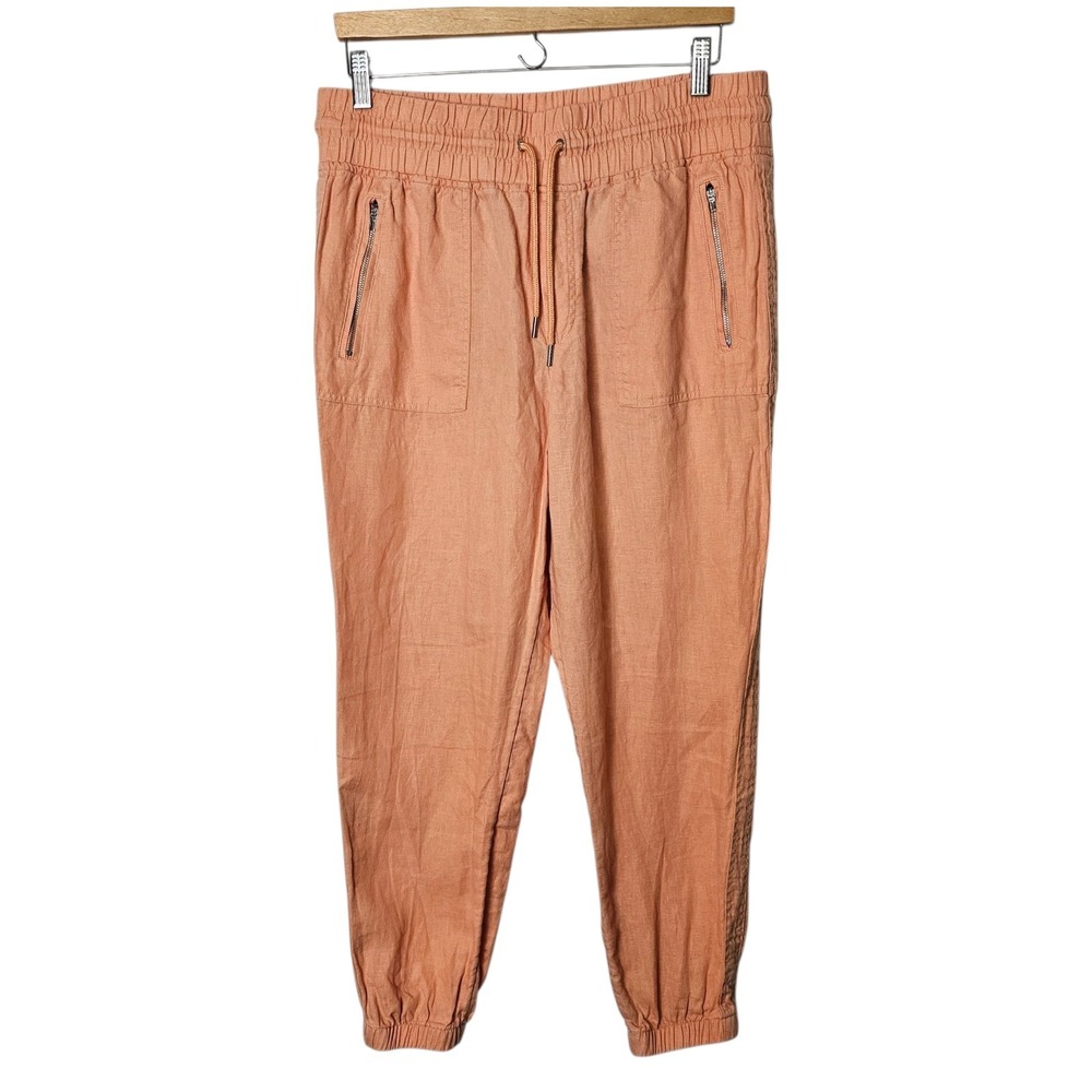 Athleta 12 Cabo Linen Jogger Peach Pink Pull On Elastic Waist‎ Pockets 530642